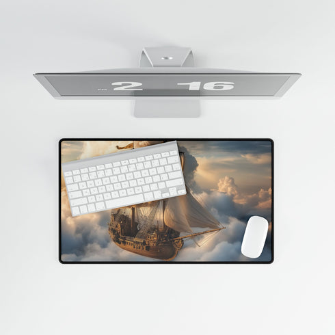 Steampunk Airship Sailing Through Clouds — XL & XXL Desk Mat — Product Detail View 8