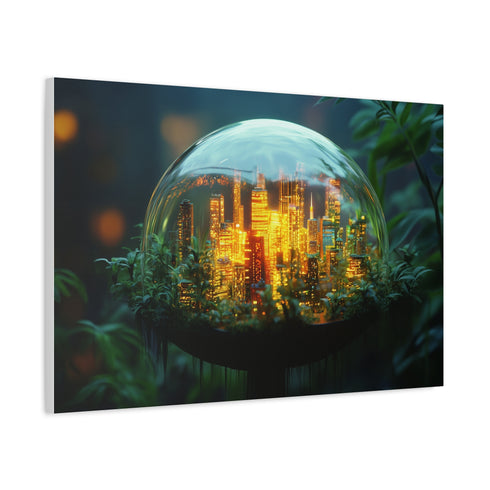 City Inside a Glowing Mushroom Cap Stretched Canvas Wall Art
