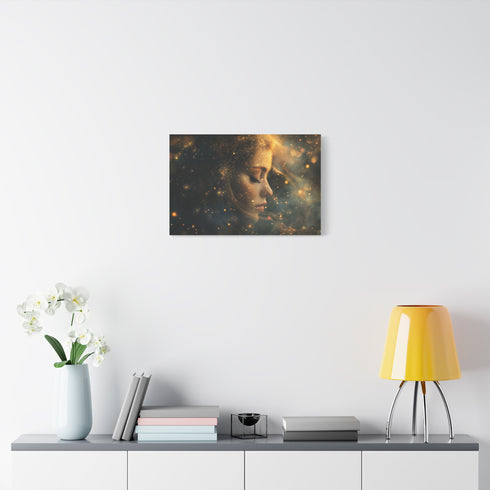 Celestial Goddess Surrounded by Stars — Canvas Wall Art — Kiln-Dried Pine Frame & Ready-to-Hang Back View