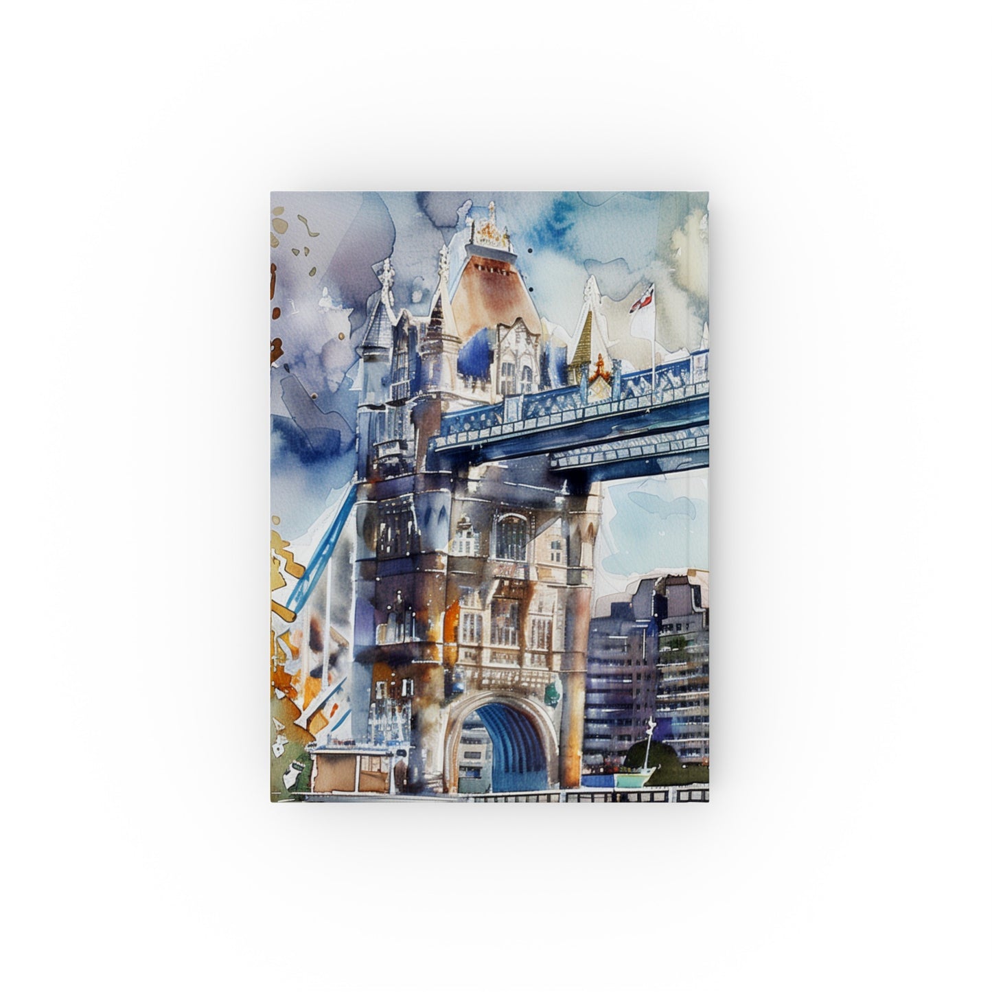 "Tower Bridge Tales: A London Journey journal, watercolor cover, perfect for city tales and travel memories, high-quality and stylish design"