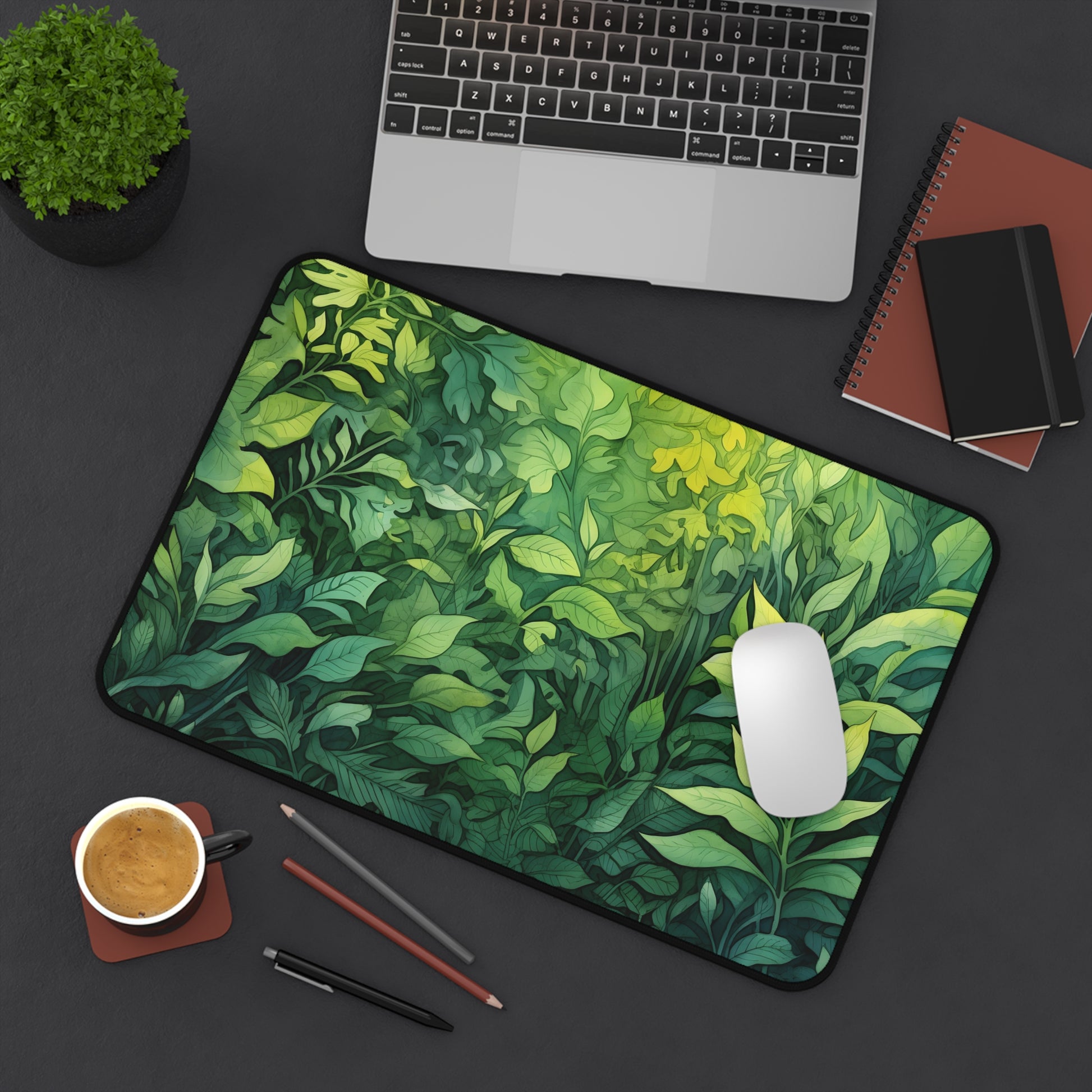 Summer Foliage Tolkien Desk Mat - Enchanting watercolor detailing for a whimsical workspace.