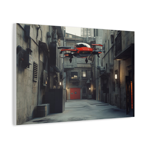 Cyberpunk Alleyway with Flying Cars — Canvas Wall Art — Side Profile & Stretched Corner Detail