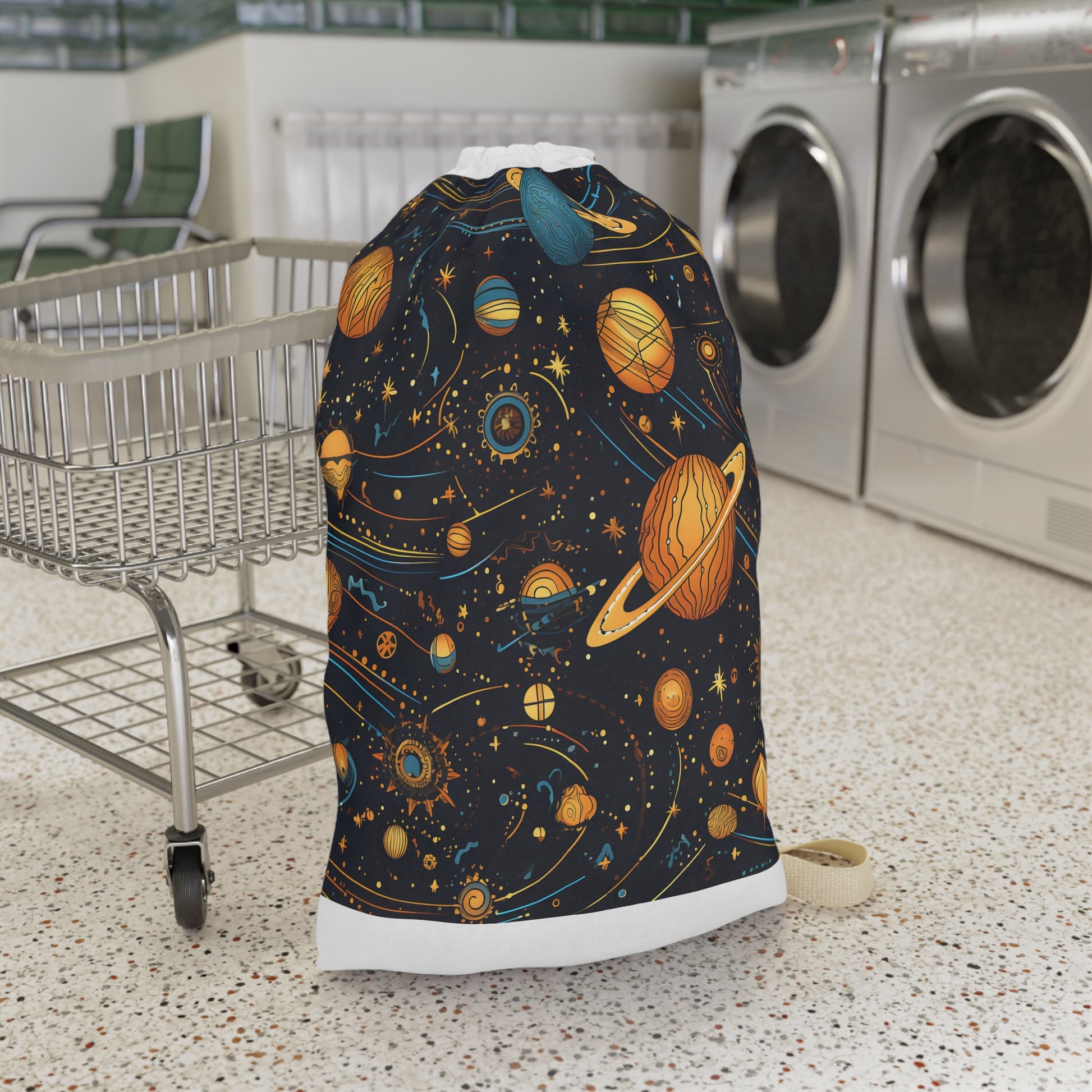 "Starry Night Laundry Bag - Celestial-themed pillowcase with stars and moons for magical laundry days"