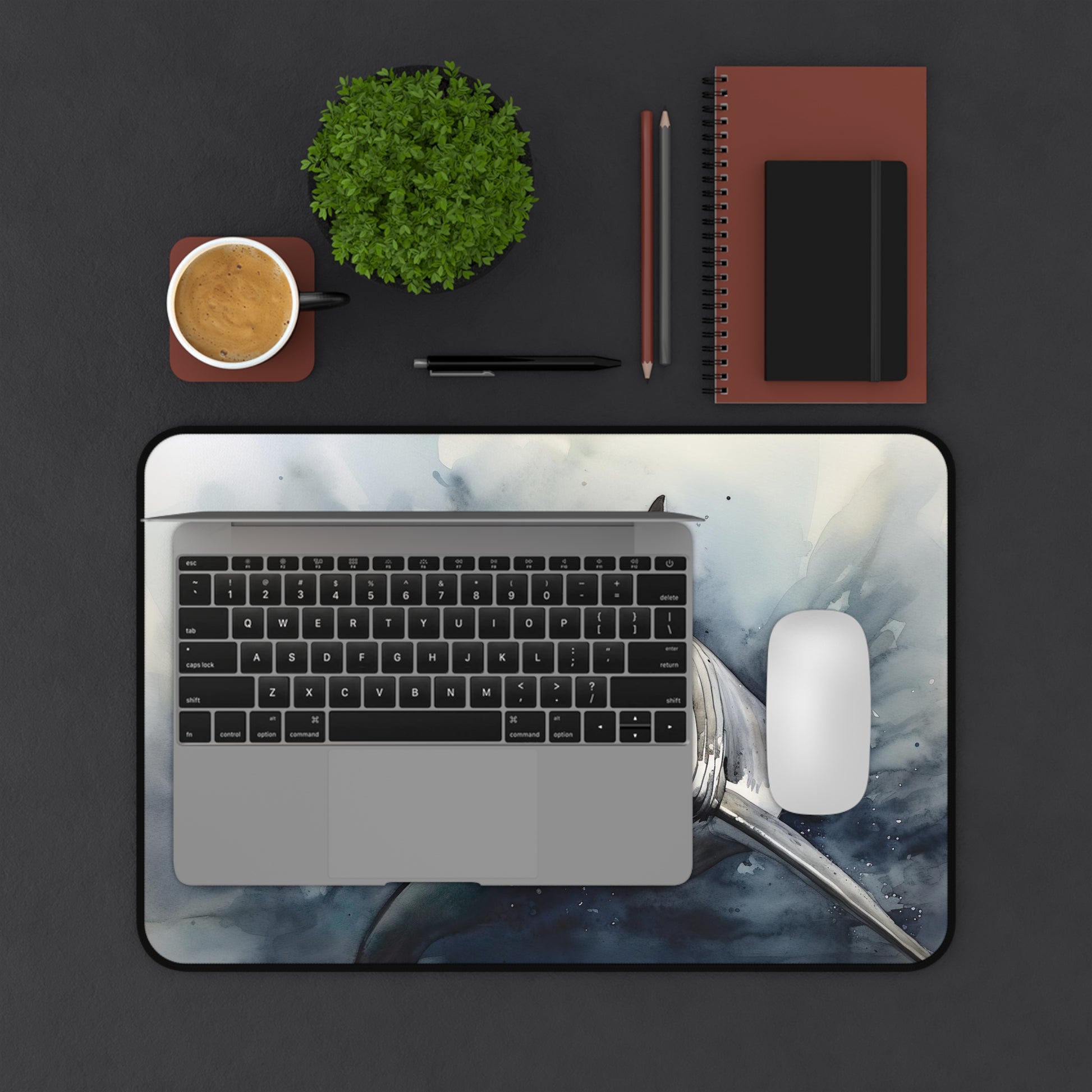 Great White Shark Desk Mat - Durable marine-themed desk protector for a stylish workspace aesthetic.