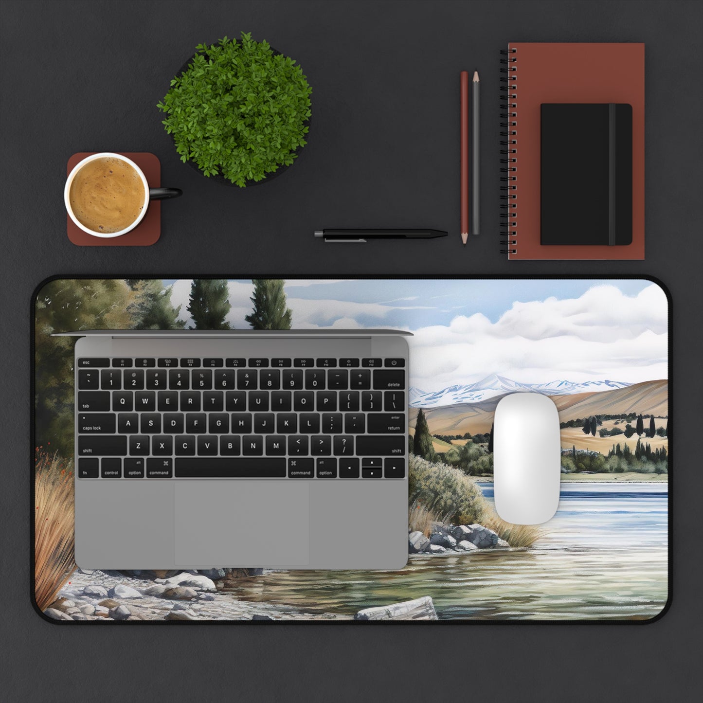 "Serene New Zealand Lake Desk Mat - Bring nature into your workspace with this tranquil desk accessory"