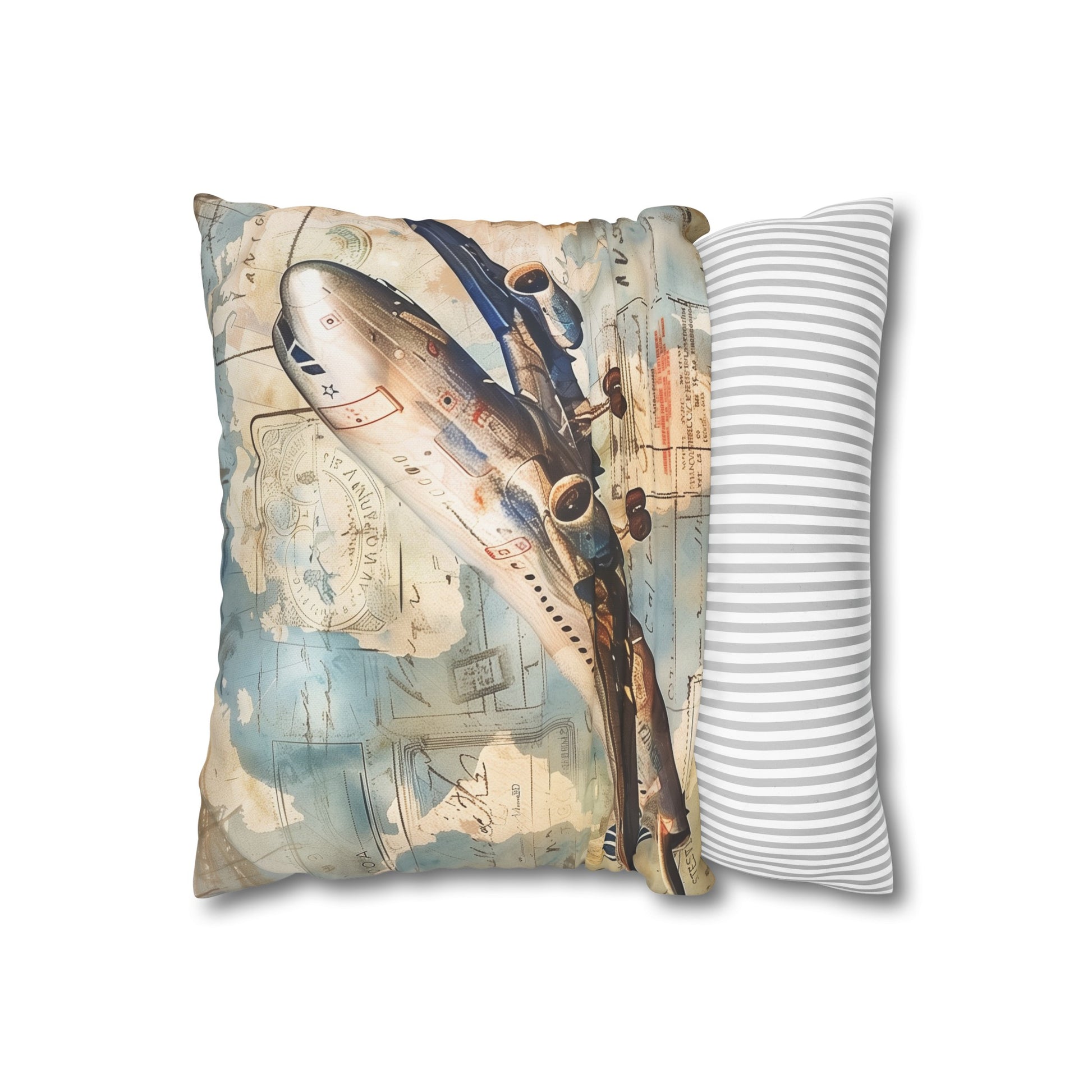 "Vintage airplane pillowcase for globetrotters – high-quality, stylish, and perfect for all seasons. Makes a great gift! Shop now."