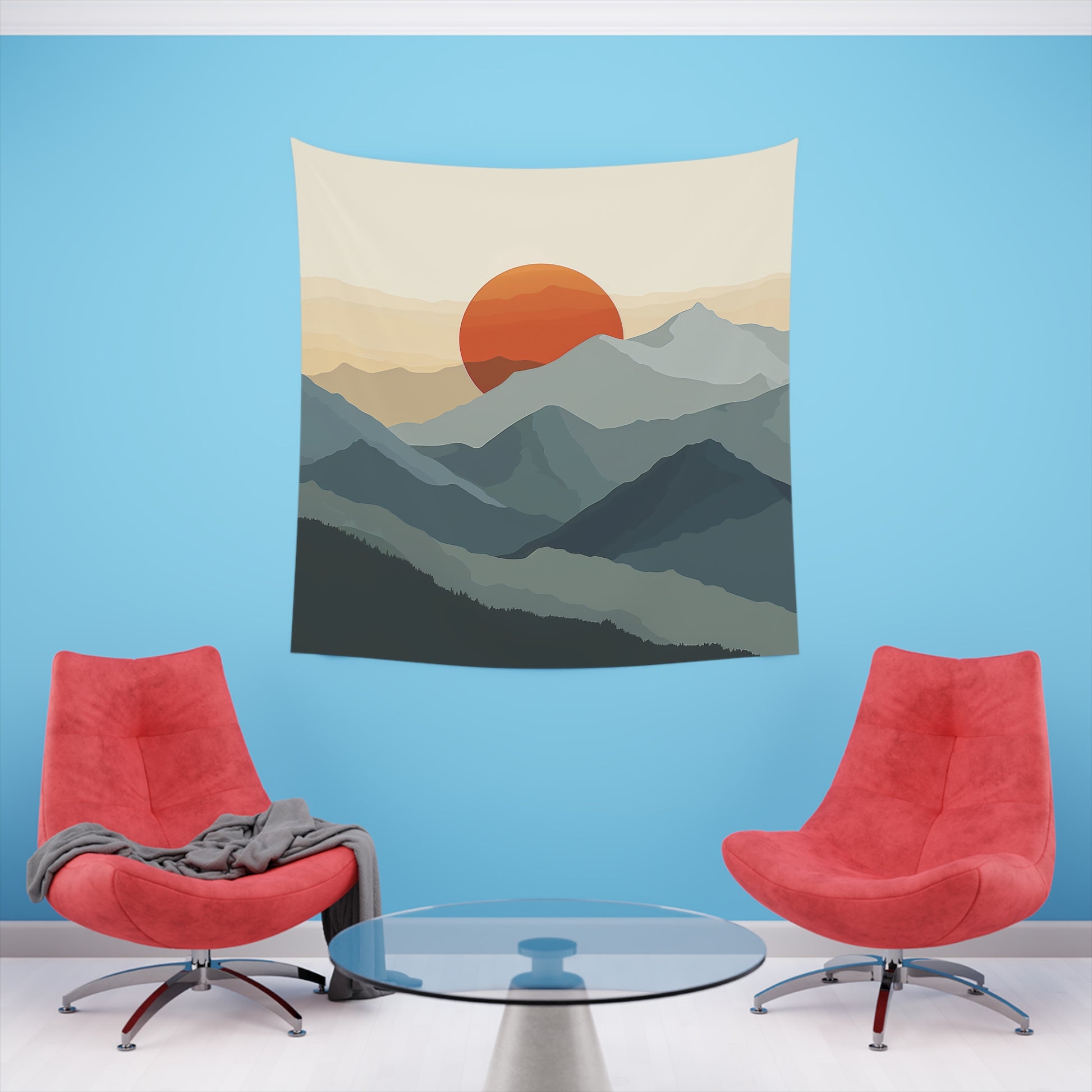 Mountain Sunrise: A Tapestry of Serenity | Wall Tapestry | All Over Print, AOP, Decor, Halloween, Home & Living, Home Decor, Indoor, Spring Essentials, Sublimation, Tapestry | Prints with Passion