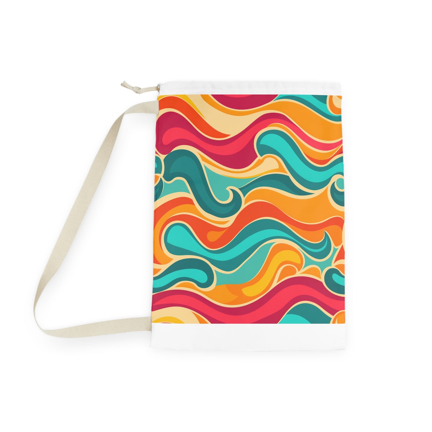 Stylish Retro Waves Laundry Bag - Vibrant colors, seamless pattern for fun household chores.