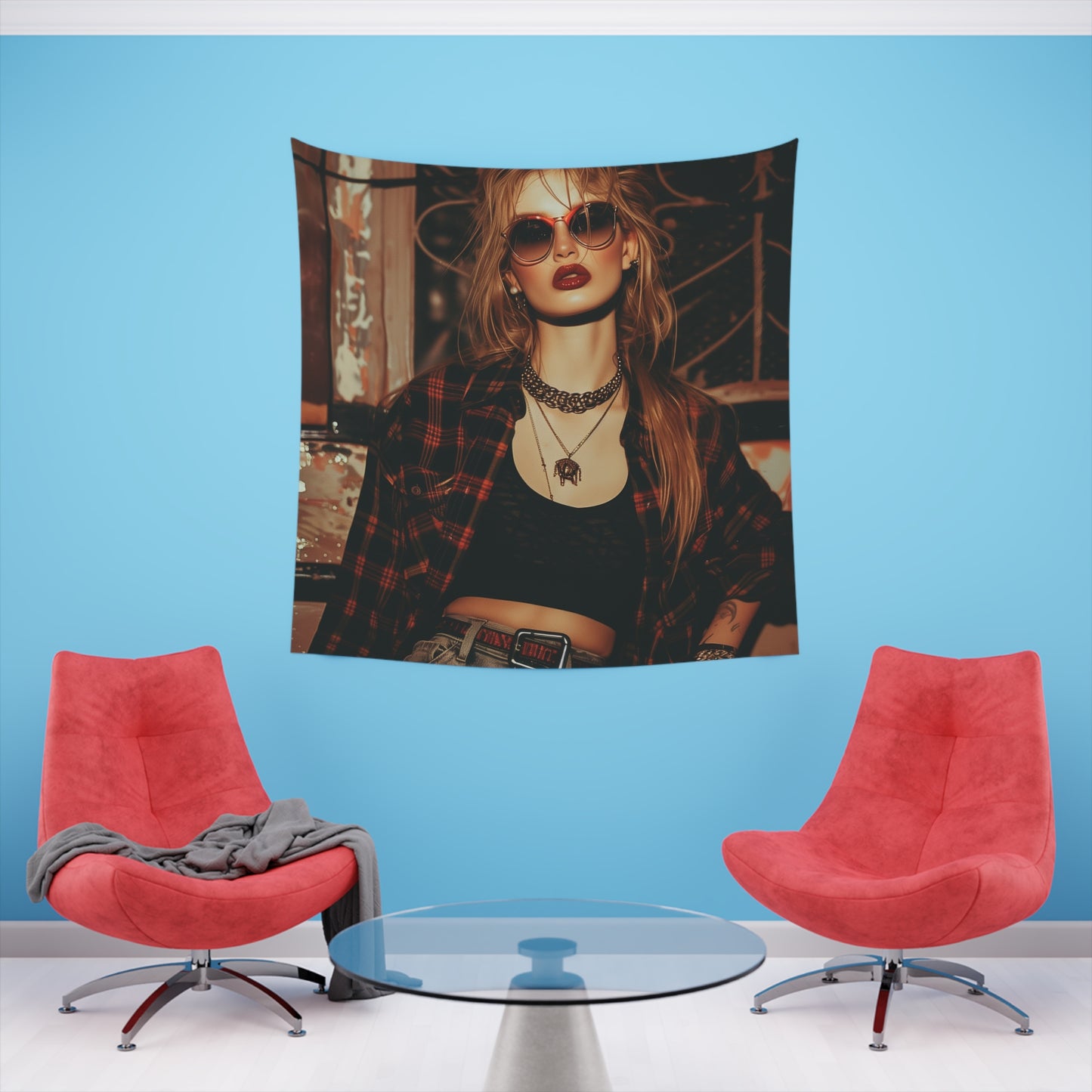 Grunge Revival: A 90s Tapestry | Wall Tapestry | All Over Print, AOP, Decor, Halloween, Home & Living, Home Decor, Indoor, Spring Essentials, Sublimation, Tapestry | Prints with Passion