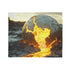 Crumbling Planet Leaking Golden Lava — Plush Fleece Throw Blanket — Draped Over Sofa & Bed Lifestyle View