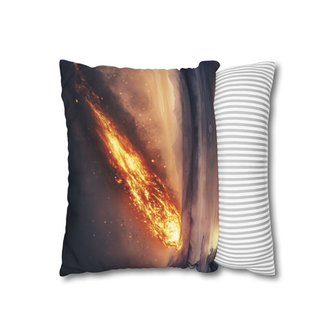 Burning Comet Crashing into Ice Lake (Edition II) — 40×40 Cushion Cover — Soft Brushed Fabric Texture Close-Up