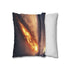 Burning Comet Crashing into Ice Lake (Edition II) — 40×40 Cushion Cover — Soft Brushed Fabric Texture Close-Up