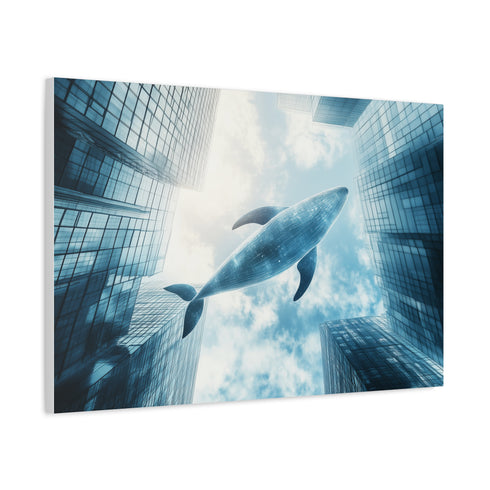 Glass Whale Swimming Through Skyscrapers — Canvas Wall Art — Product Detail View 6
