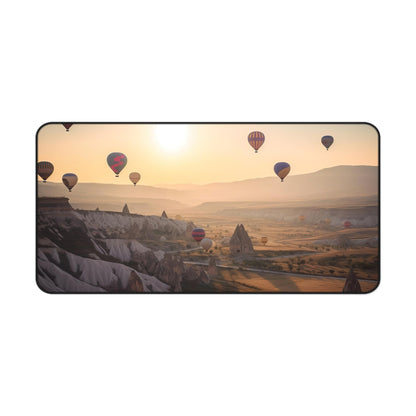 "Cappadocia Air Balloons Desk Mat - Colorful hot air balloons soaring over stunning landscape, add whimsy to workspace"