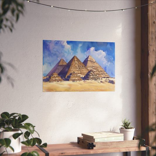 these high-quality watercolor posters capture the majesty of the pyramids and the enigmatic Sphinx. Bring the spirit of ancient Egypt into your home and let the vibrant colors transport you to a world of mystery and awe.