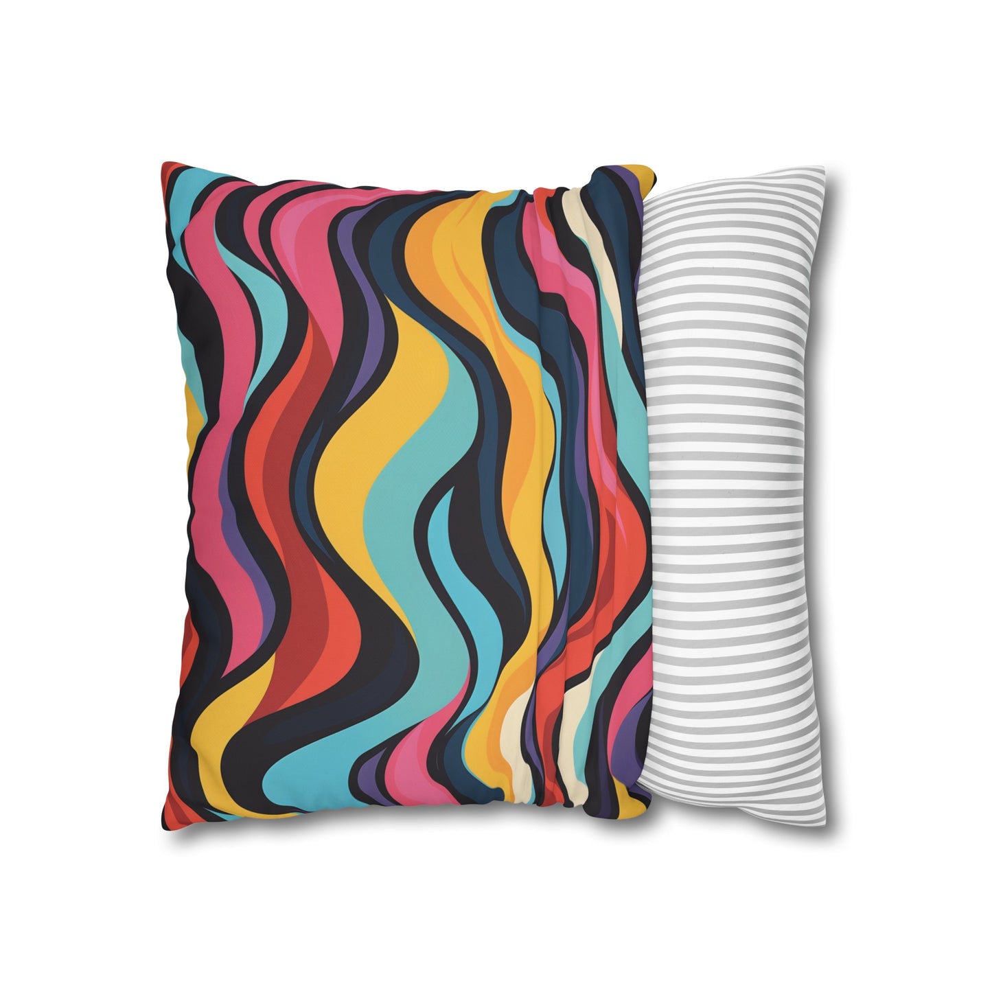 "Vibrant Retro Waves Pillow Case for Stylish Bedroom, Seamless Pattern Design"