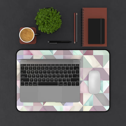 Pastel Geometrics Desk Mat - Stylish desk accessory with seamless pattern in soft colors for workspace protection and style.