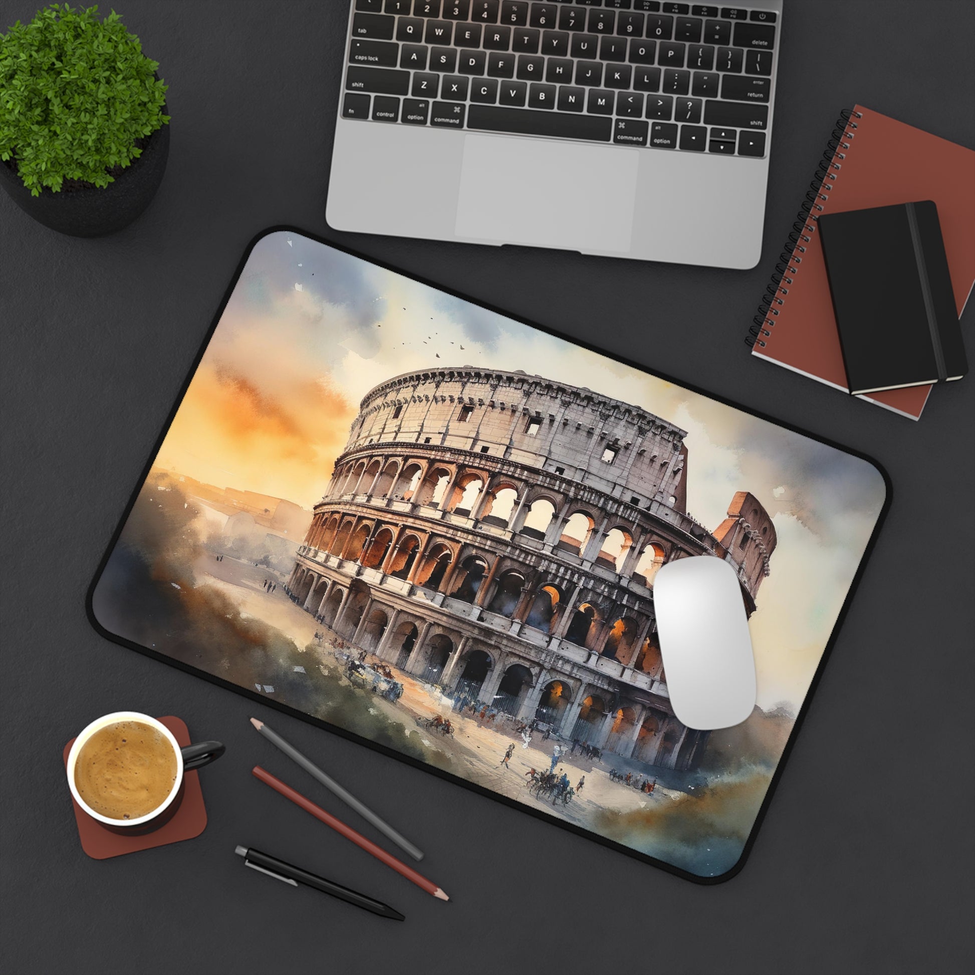 "Roman Colosseum Desk Mat - Transform your workspace with vibrant ancient history design"