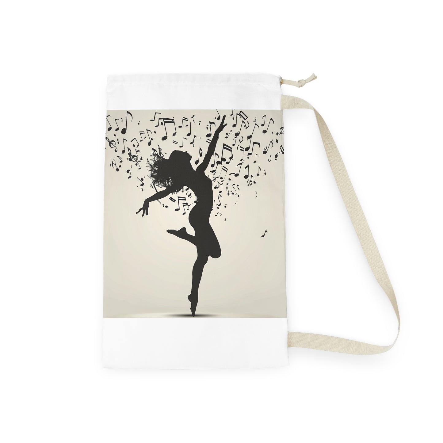 "Silhouette dancer and musical notes laundry bag - stylish decor for dance lovers"