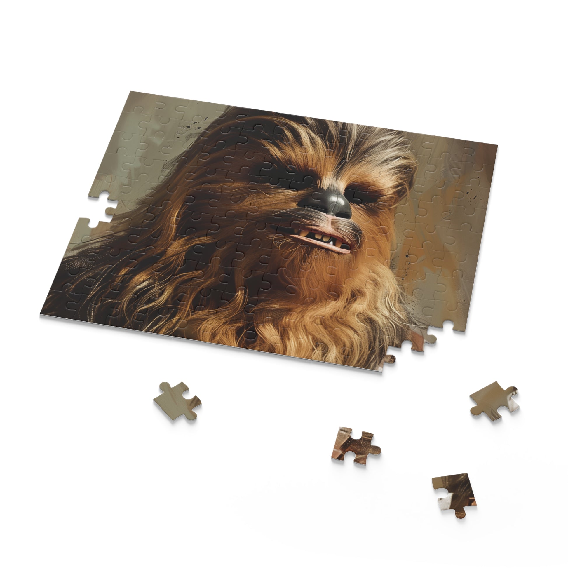 "Chewbacca Star Wars jigsaw puzzle with intricate artwork, perfect for galactic enthusiasts"