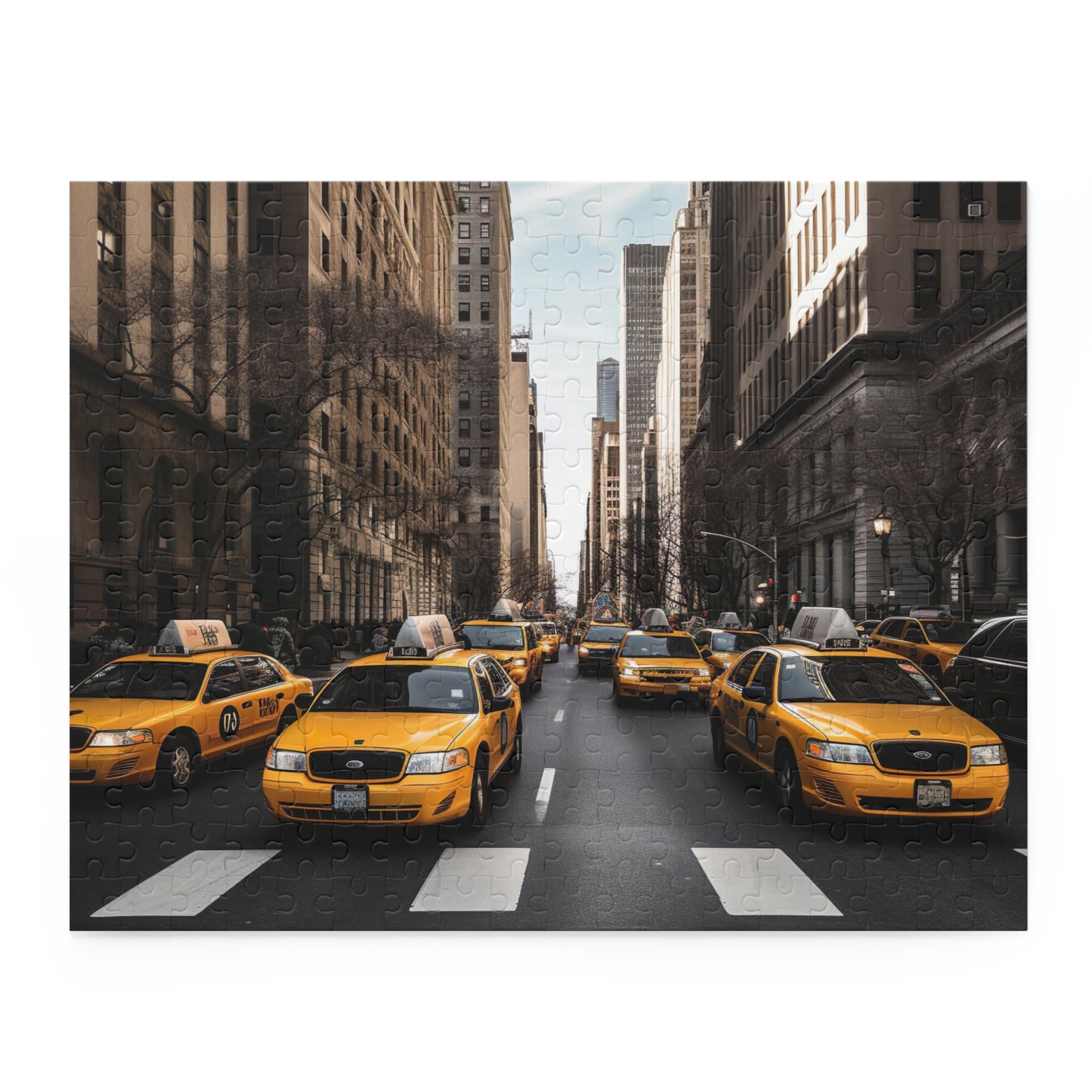 Vibrant NYC Cab Chaos jigsaw puzzle with iconic yellow cabs in bustling city scene