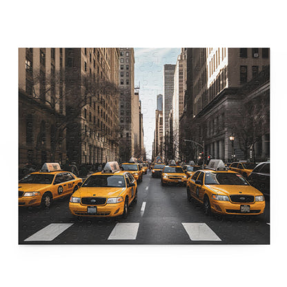 Vibrant NYC Cab Chaos jigsaw puzzle with iconic yellow cabs in bustling city scene