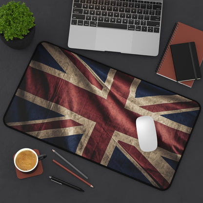 "Add British flair to workspace with durable Union Jack Great Britain desk mat"