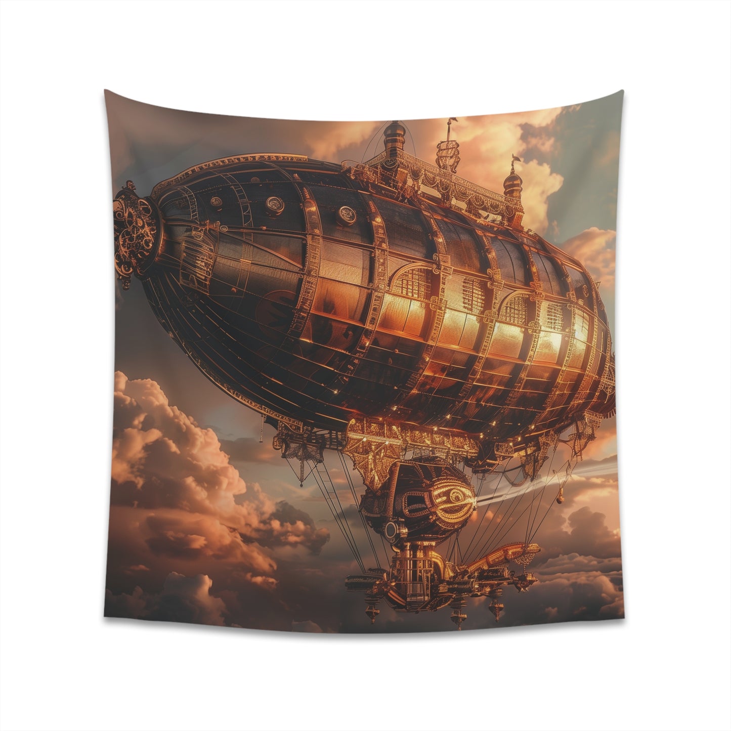 Steampunk Skies Airship Tapestry: High-quality, unique design for all seasons. Perfect gift idea!