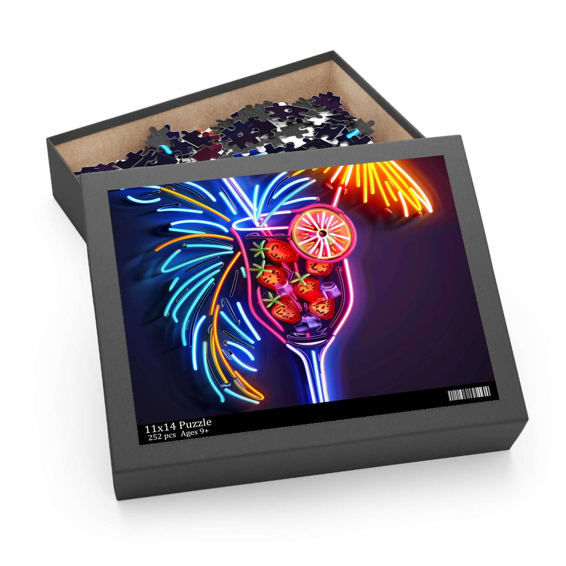 Neon Tiki Cocktail Puzzle - a vibrant tropical cocktail jigsaw puzzle for a relaxing escape at home.