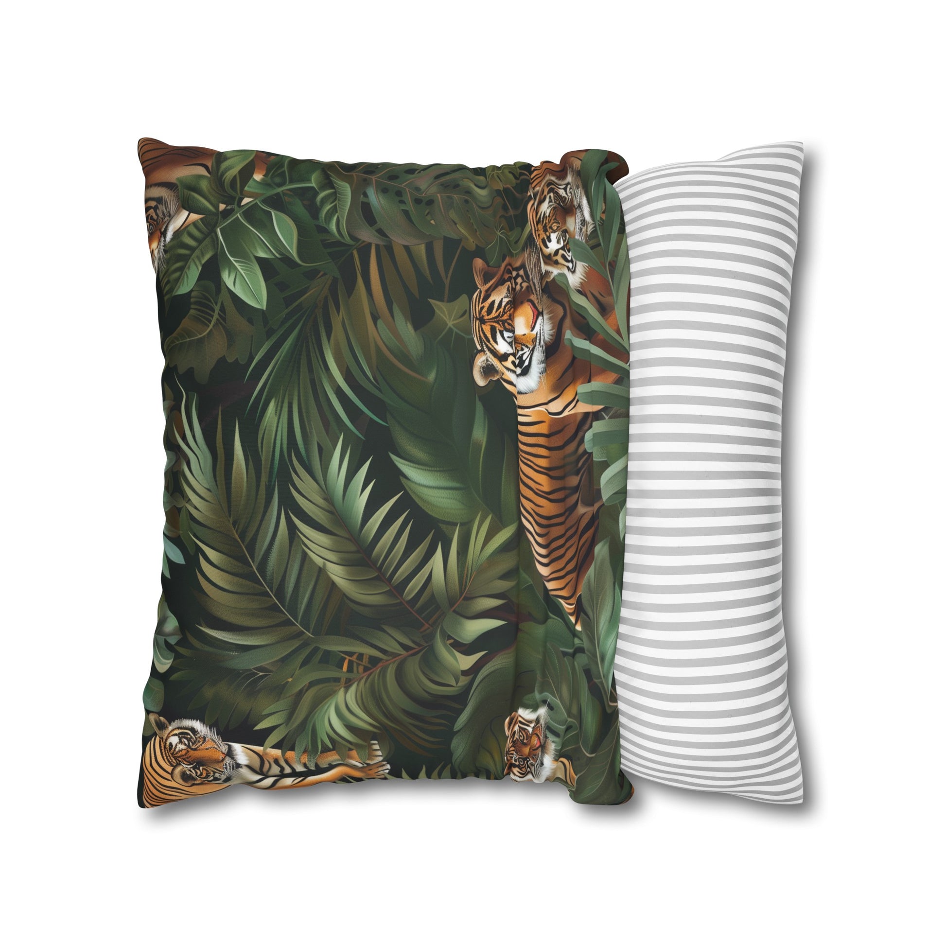 "Explore the wild with our Tiger Jungle Safari pillowcase, featuring majestic tigers in a seamless jungle pattern. Add adventure to your home decor!"