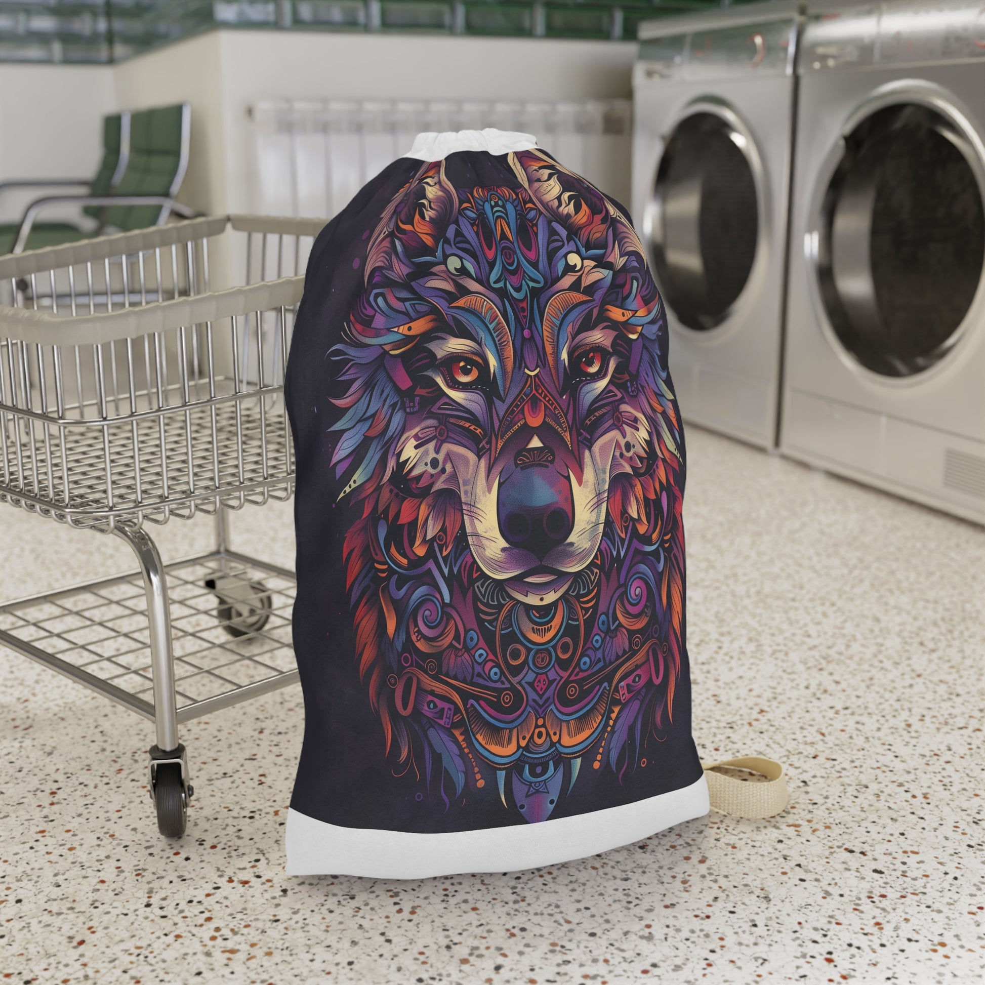 "Animal Totem Laundry Bag - Durable tribal design for laundry room flair"