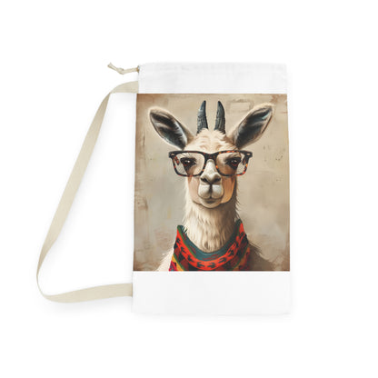 LLAMA HIPSTER LAUNDRY BAG: Trendy llama with glasses design, fun touch to laundry space.