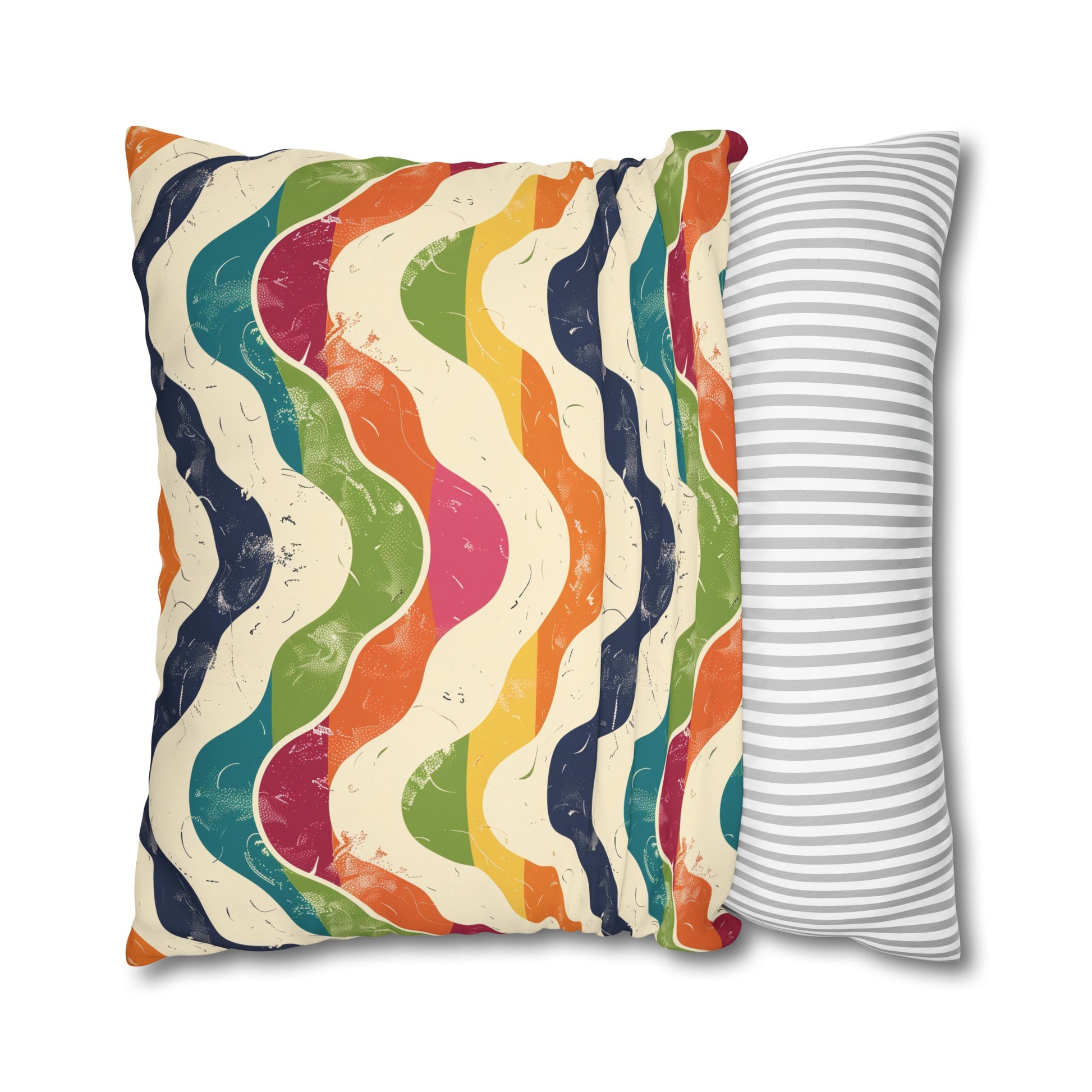 "Vibrant Retro Waves Pillow Case - Add retro flair to bedroom decor with bold seamless pattern"