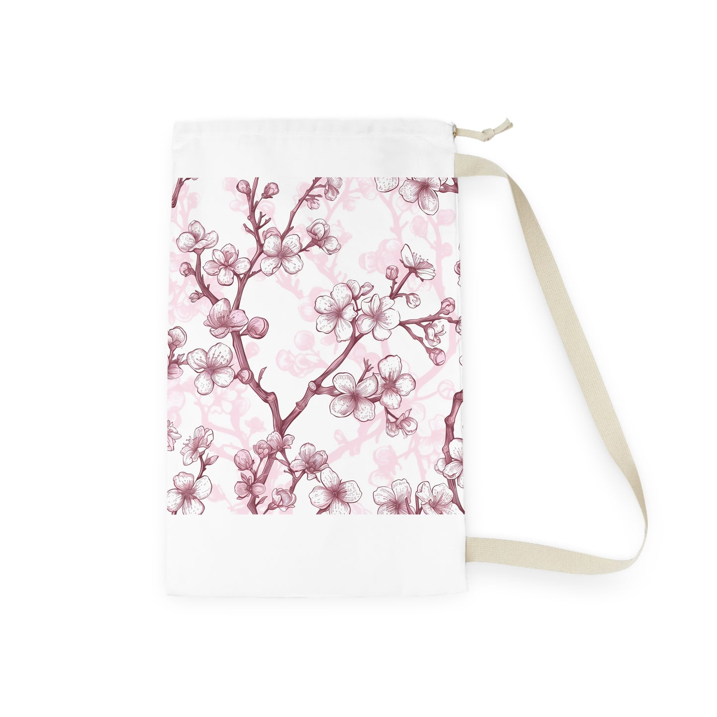 "Cherry Blossom Laundry Bag in Soft Pink and White Seamless Pattern - Stylish Laundry Containment"