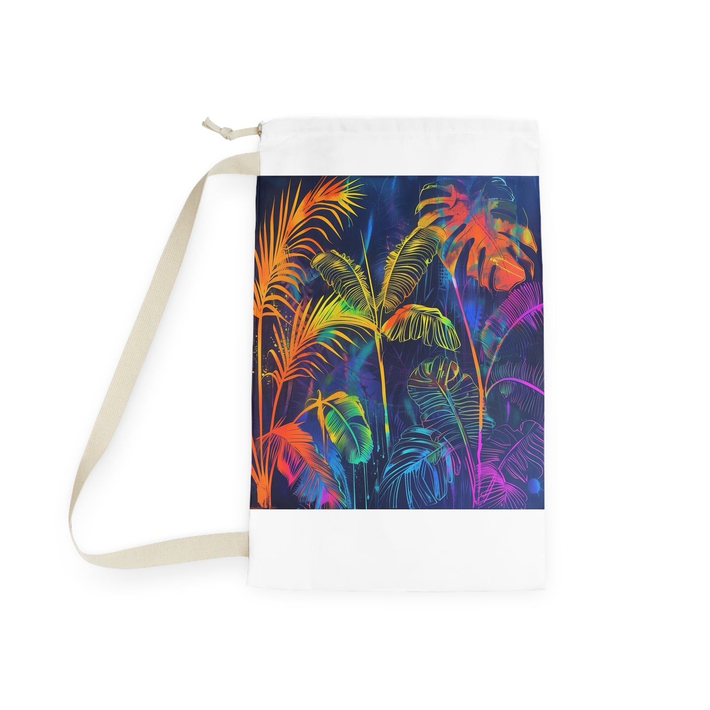 Vibrant tropical palm leaf laundry bag for stylish organization