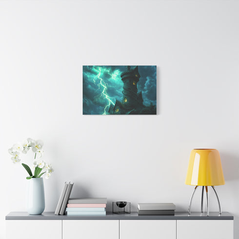 Tower Wrapped in Lightning Serpents — Canvas Wall Art — Kiln-Dried Pine Frame & Ready-to-Hang Back View
