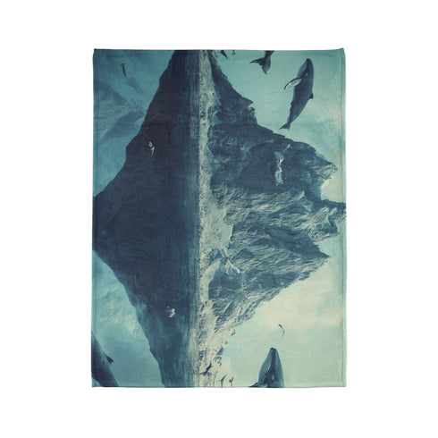Floating Mountain Surrounded by Whales — Plush Fleece Throw Blanket — Product Detail View 10