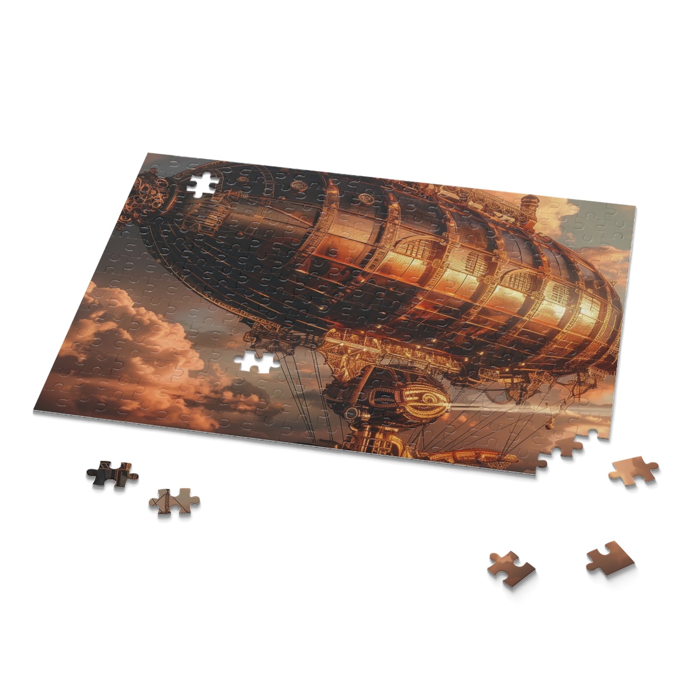 Steampunk Airship Sky Puzzle - Intricate and vibrant jigsaw puzzle for a challenging journey through the clouds