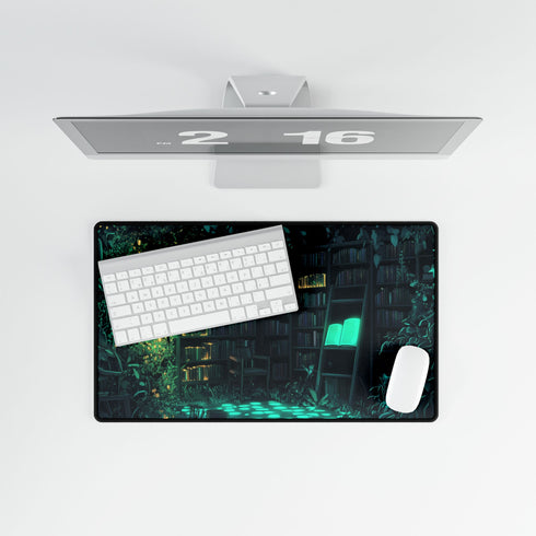 Overgrown Library with Glowing Books — XL & XXL Desk Mat — Product Detail View 8