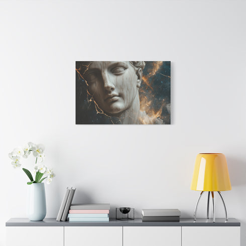 Nebula Inside a Cracked Marble Statue Stretched Canvas Wall Art