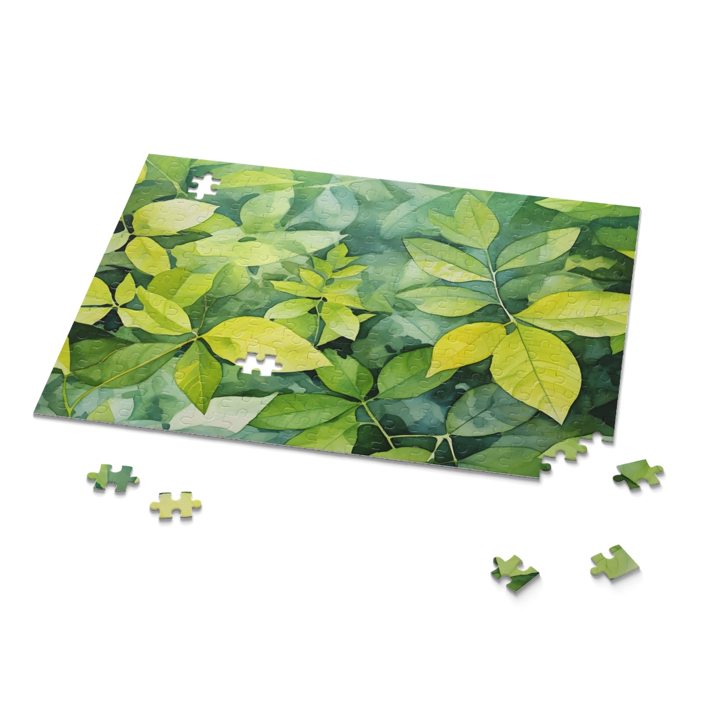 "Summer foliage texture jigsaw puzzle with vibrant watercolor scene for relaxing entertainment"