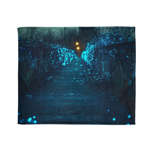 Bioluminescent Vines on a Ghost Bridge — Plush Fleece Throw Blanket — Draped Over Sofa & Bed Lifestyle View