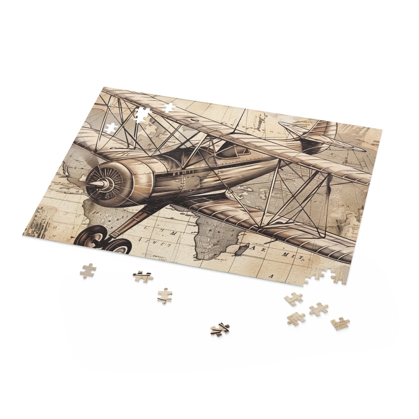 Vintage Airplane Travel Stamp Puzzle - Nostalgic journey with vibrant travel stamps from worldwide destinations - Perfect for aviation enthusiasts and puzzle lovers.