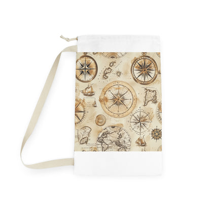 "Vintage Maps Print Laundry Bag - Travel-inspired pillowcase with intricate world map pattern"