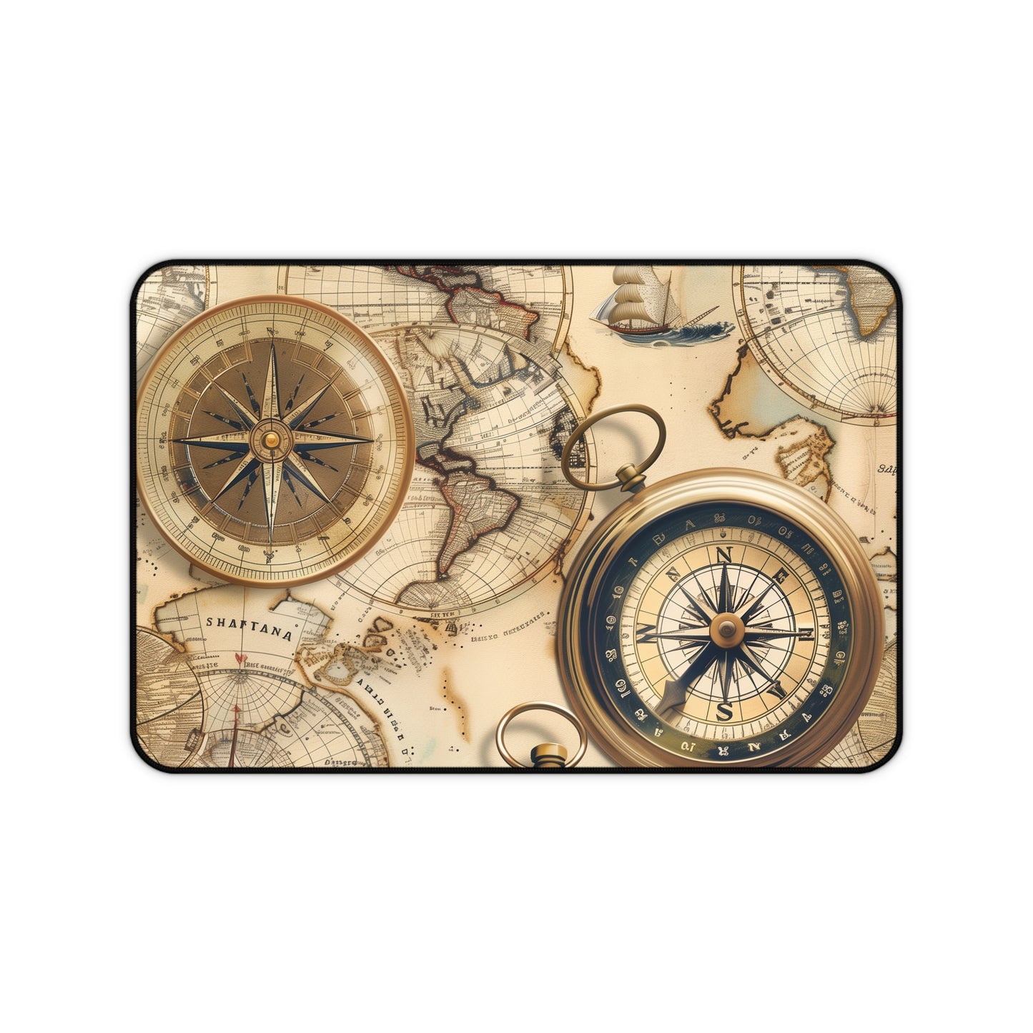 Vintage Maps Desk Mat - Decorative workspace essential with old world map pattern for vintage office charm.