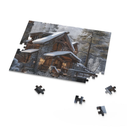 "Rustic Mountain Cabin jigsaw puzzle - perfect for nature lovers and enthusiasts"