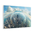 Glass City Hovering Above Earth — Canvas Wall Art — Side Profile & Stretched Corner Detail