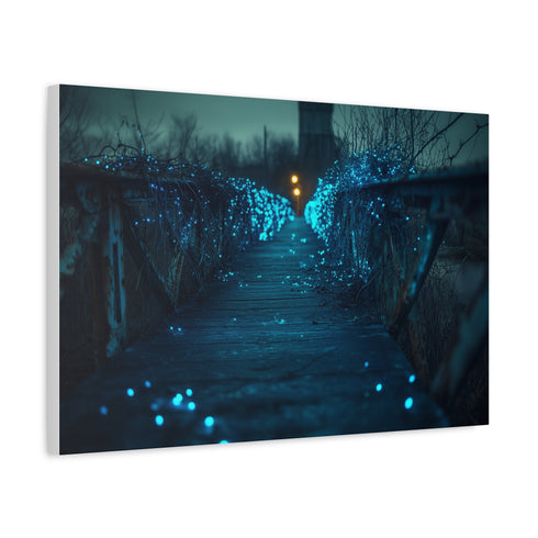 Bioluminescent Vines on a Ghost Bridge — Canvas Wall Art — Side Profile & Stretched Corner Detail
