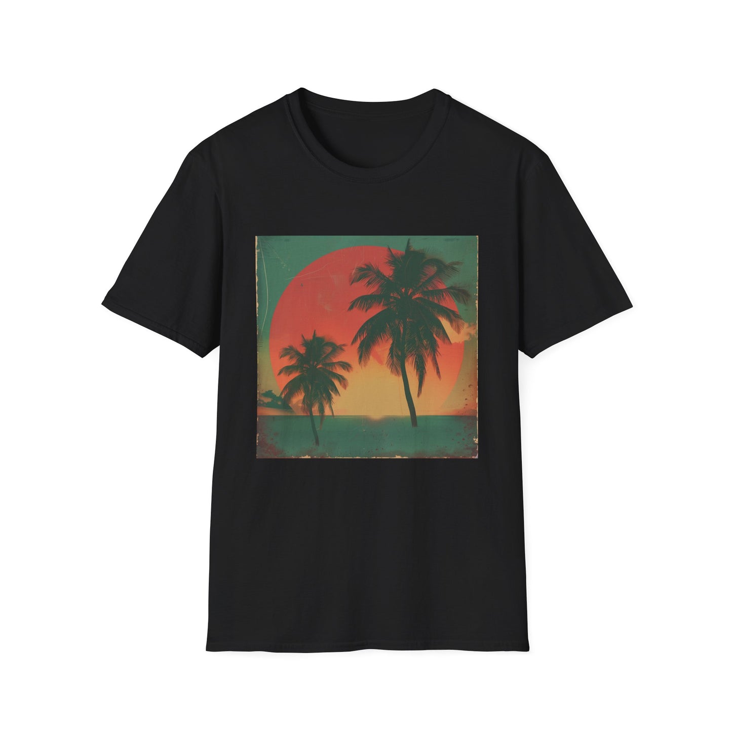 Palm Paradise: Retro Sunset Escape T Shirt | T-Shirt | DTG, Men's Clothing, Regular fit, T-Shirts, Unisex, Women's Clothing | Prints with Passion