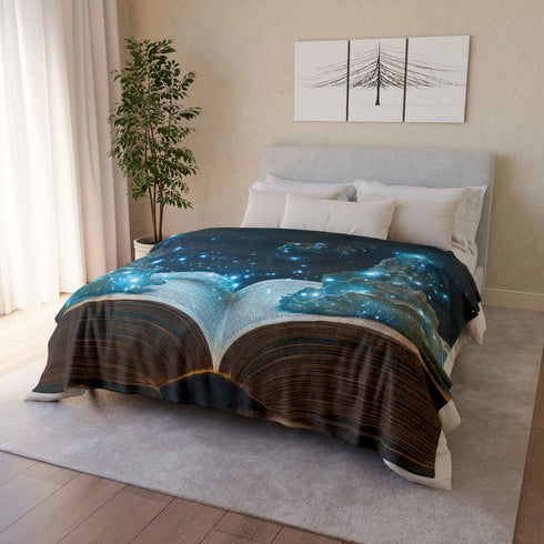 Book Pages Turning into Constellations Plush Fleece Throw Blanket